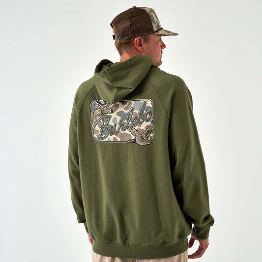 Burlebo Deer Camo Patch Logo Fleece Hoodie- Olive