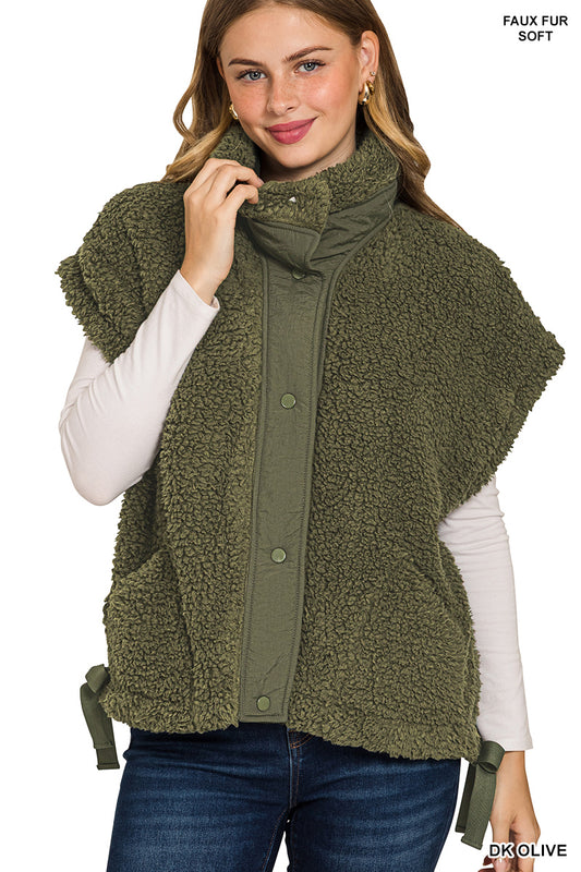 Dark Olive Oversized Faux Fur Vest