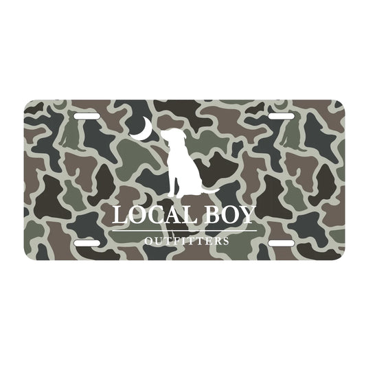 Local Boy Dog and Moon Camo License Plate