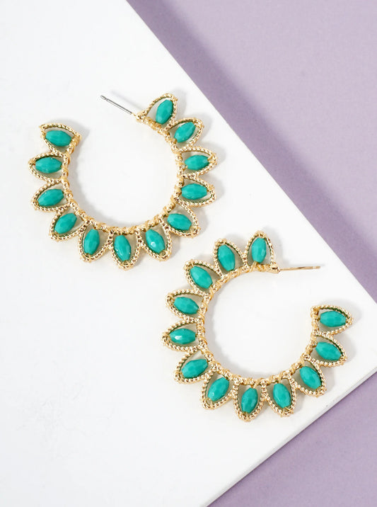 Beaded Floral Statement Hoop Earrings