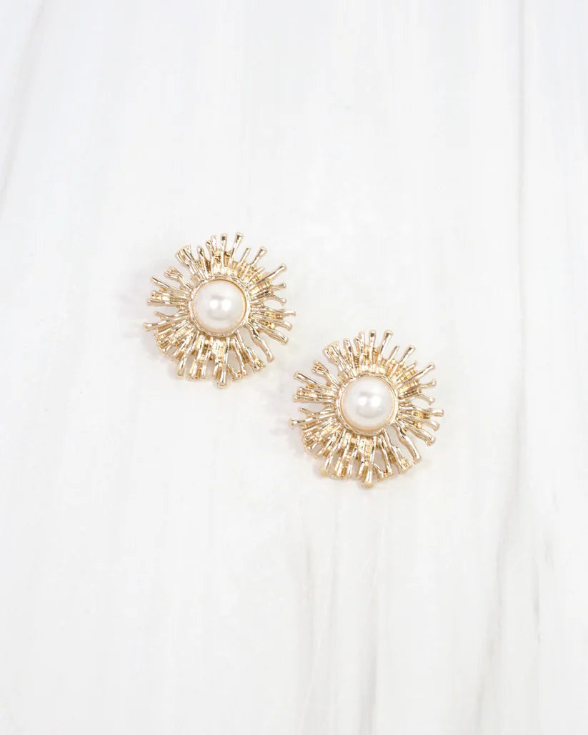 Parma Sunburst Pearl Post Earring Gold