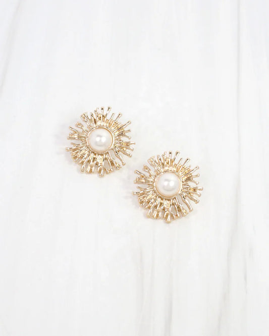 Parma Sunburst Pearl Post Earring Gold