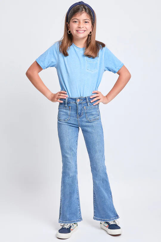 YMI Youth Girls Flare Front Patch Pocket Jeans