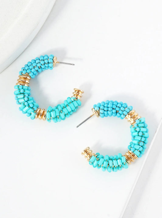 Glass-Beaded Open Hoop Earrings