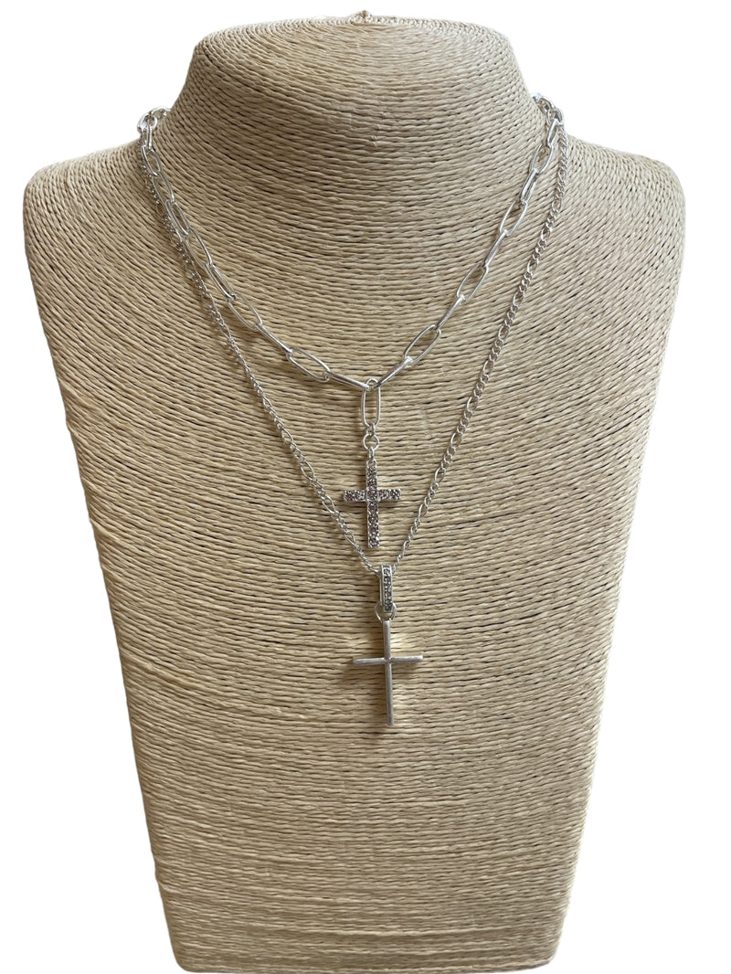 Matte Cross Layered Chain Necklace