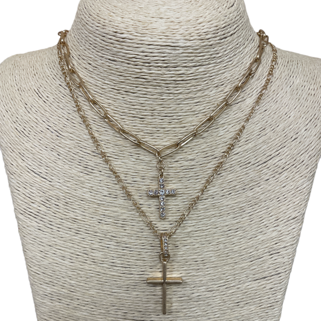 Matte Cross Layered Chain Necklace