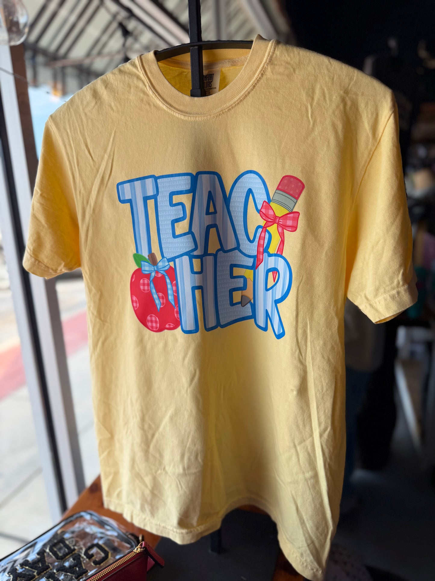 Three Kids and a Press Yellow Teacher Tee