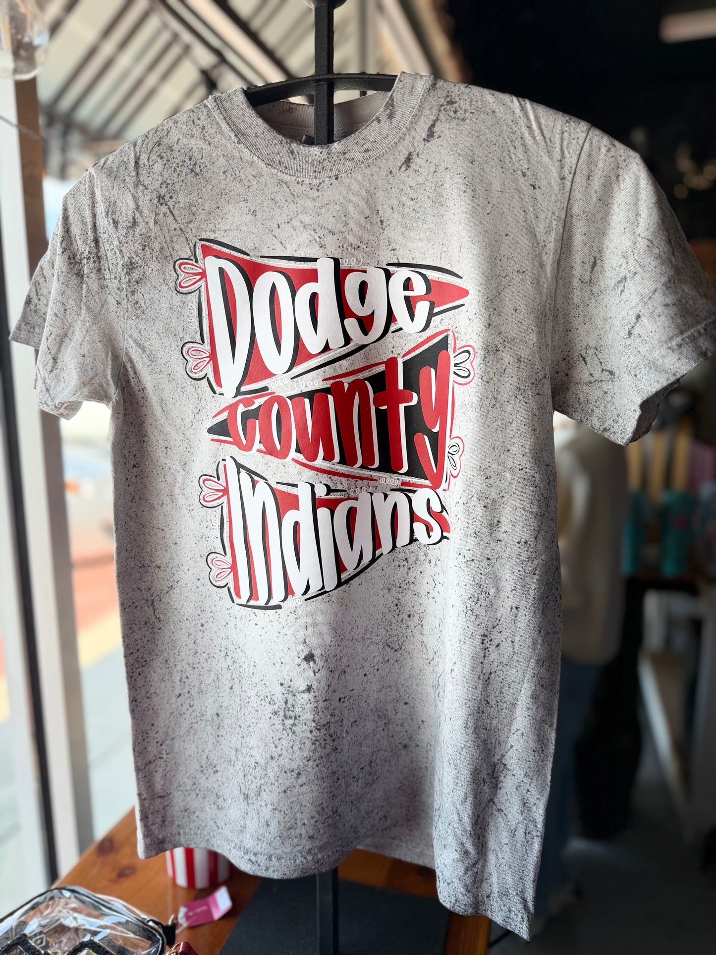 Three Kids and a Press Marbled Tie-Dye Dodge Indians Tee