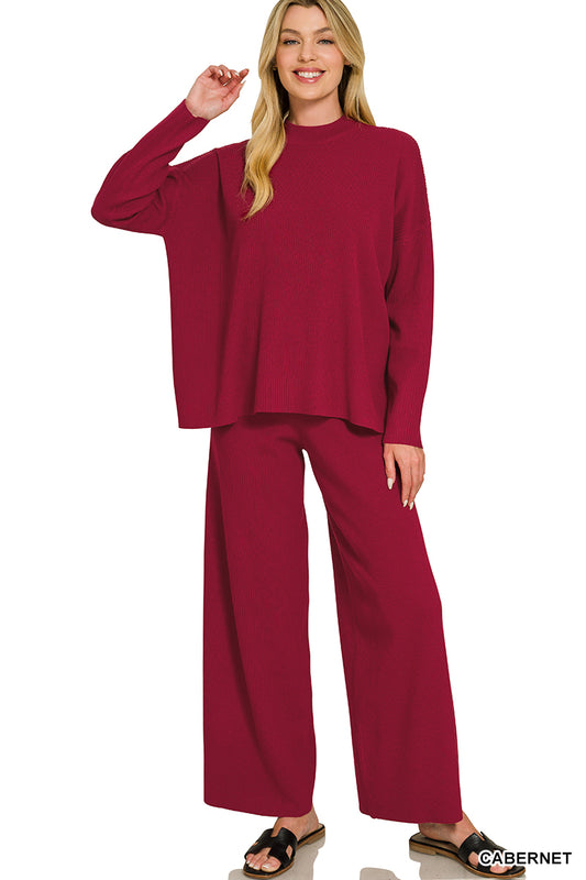 Viscose sweater top & pants 2pcs set CABERNET