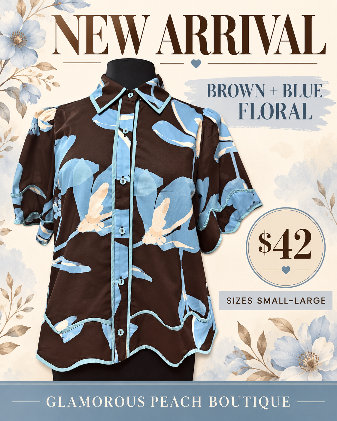 Brown With Blue Floral Blouse