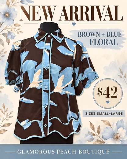 Brown With Blue Floral Blouse