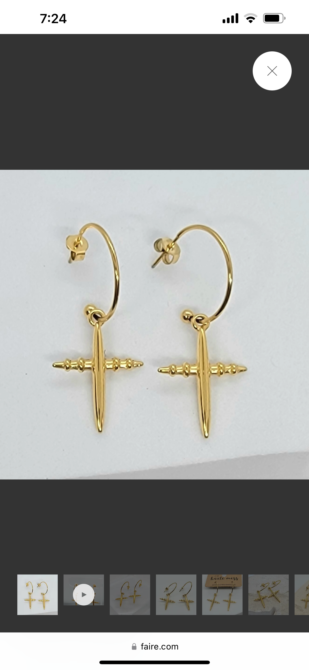 Gold C Hoop Cross Earring