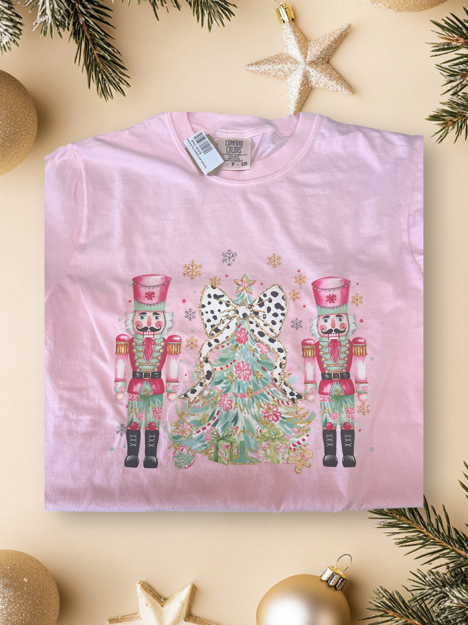 Nutcracker with Christmas Tree ShortSleeve Tee in Pink