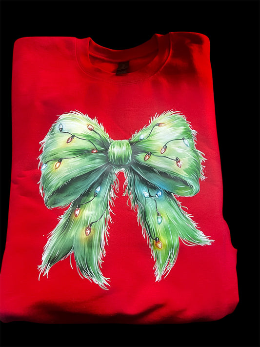Grinch Bow with Christmas Lights Tee Shirt