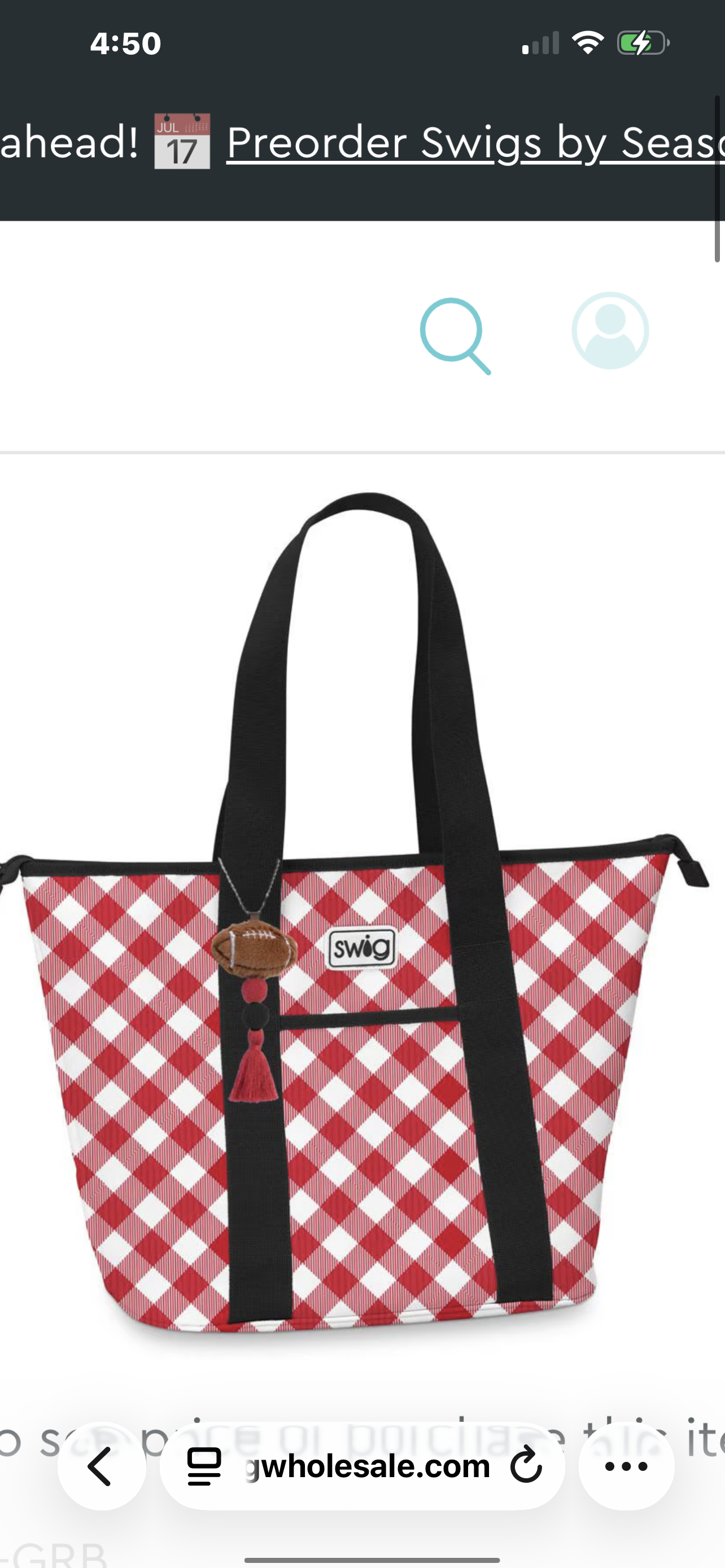 SWIG Gameday Gingham Red+Black Lunchi Lunch Bag