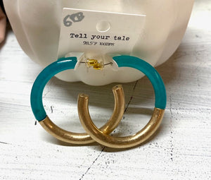Gold Turquoise Colorblock Hoops
