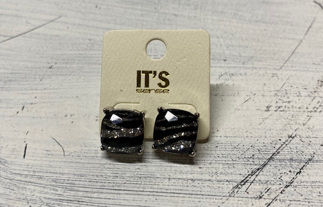 Black and Silver Glitter Animal Print Studs