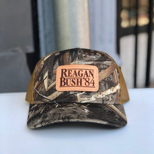 Reagan Bush '84 Leather Patch Camo Hat