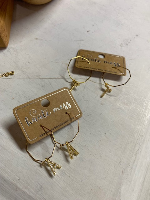 Gold Hexagon Initial Earrings