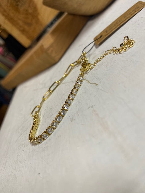 Gold Paperclip Heart Chain Double Link Bracelet