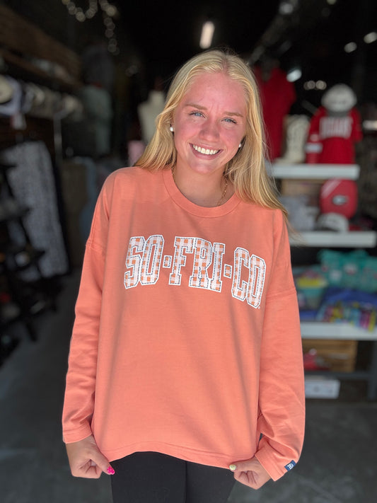 Southern Fried Cotton Gingham Arch Crew - Coral