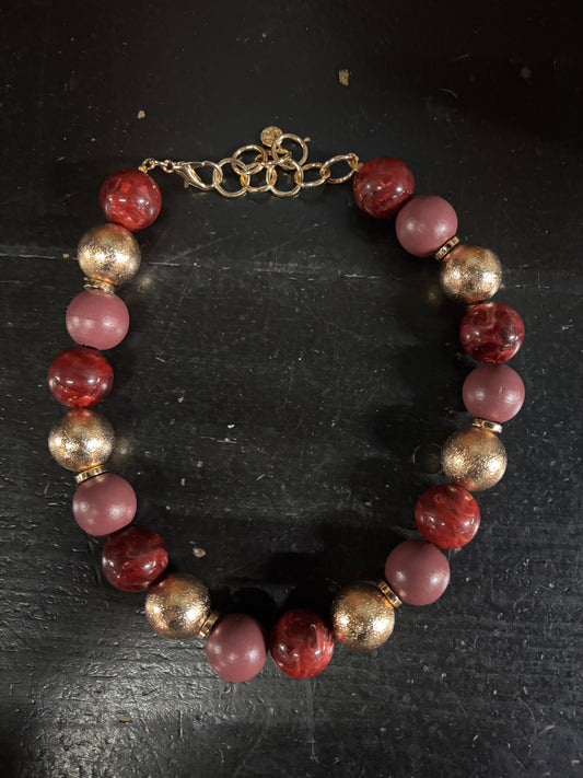 Elaine Beaded Ball Necklace Wine