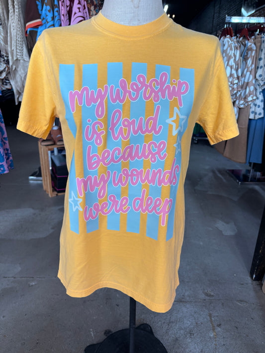 Three Kids and a Press My Worship Tee