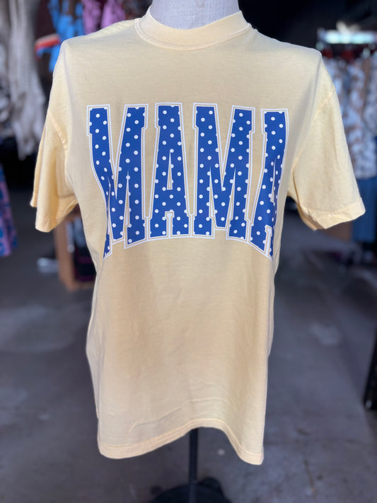 Three Kids and a Press Yellow Mama Polka Dot Tee
