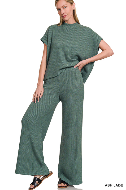 Zenana Ash Jade Sweater boxy top & long pants set