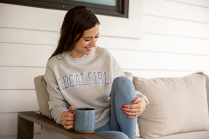 Local Girl Cotton Crewneck Sweatshirt in Light Sand