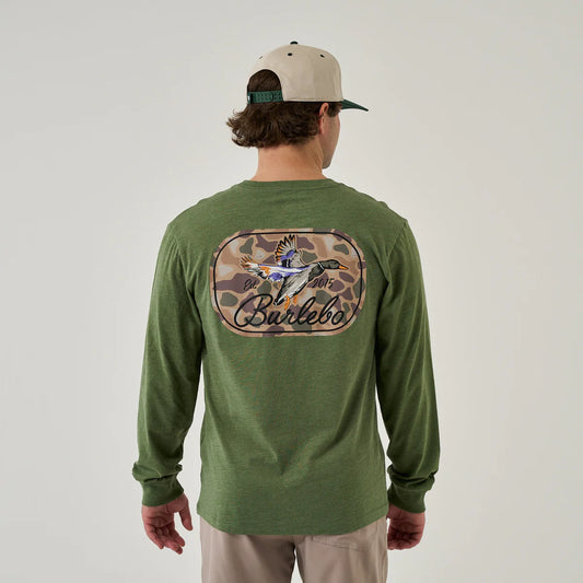 Burlebo Men's Ducks Flying In LS Tee- Heather Olive