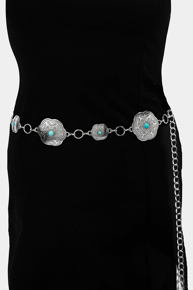 Silver Floral Disc Western Concho Chain Belt