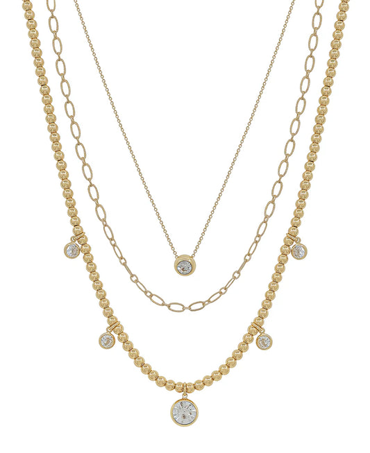 4mm CCB w/ Crystal 3 Layered Short Necklace