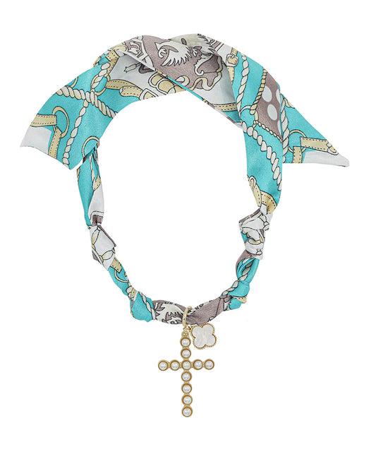 Pearl Cross & Clover Charm Scarf Necklace