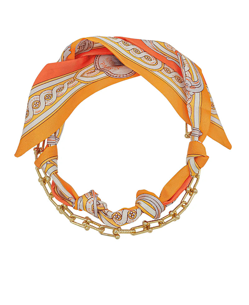 Orange Ethnic Mood Scarf w/ Chain Necklace
