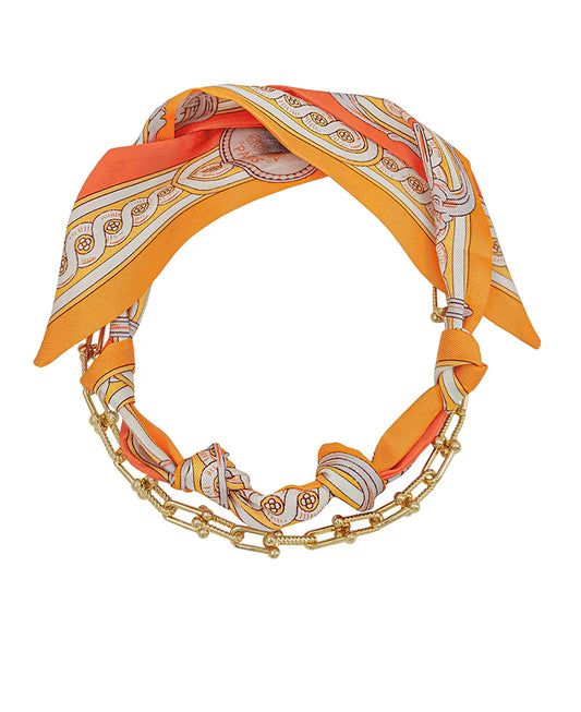 Orange Ethnic Mood Scarf w/ Chain Necklace
