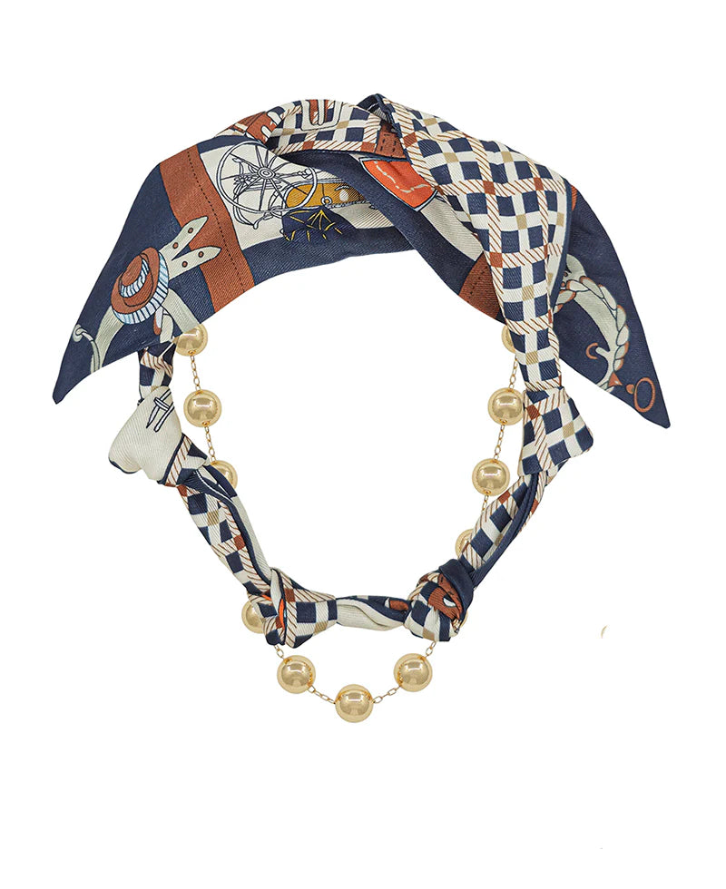 Double Layered 10mm CCB Chain Ethnic Scarf Necklace -Navy