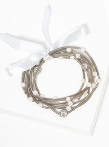MULTI ROWS SPRING CORD STACKABLE STRETCH BRACELET WITH RIBBON