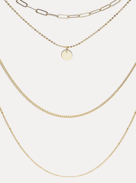 Metal Disc Pendant Multi-Chain Layered Necklace