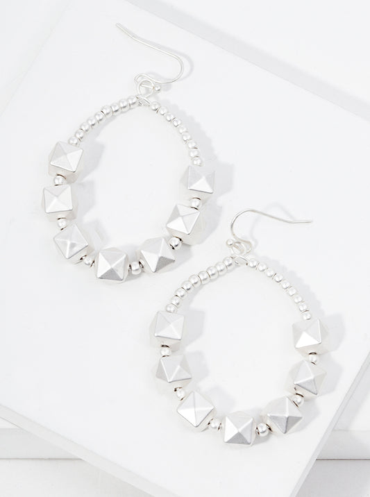 Metallic beaded circle wire dangle drop earrings