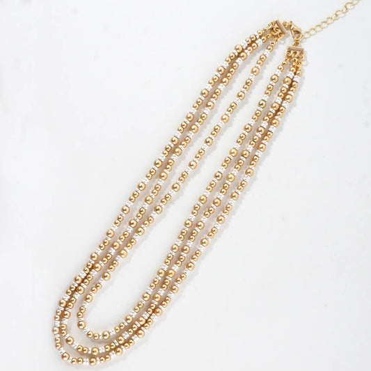 Multi Tone Metallic Beaded Layered Necklace