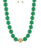 Metal Ball & Chunky Bead Necklace Set green