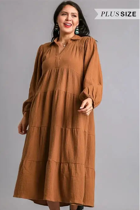 The Lainey Plus Tiered Mocha Maxi Dress