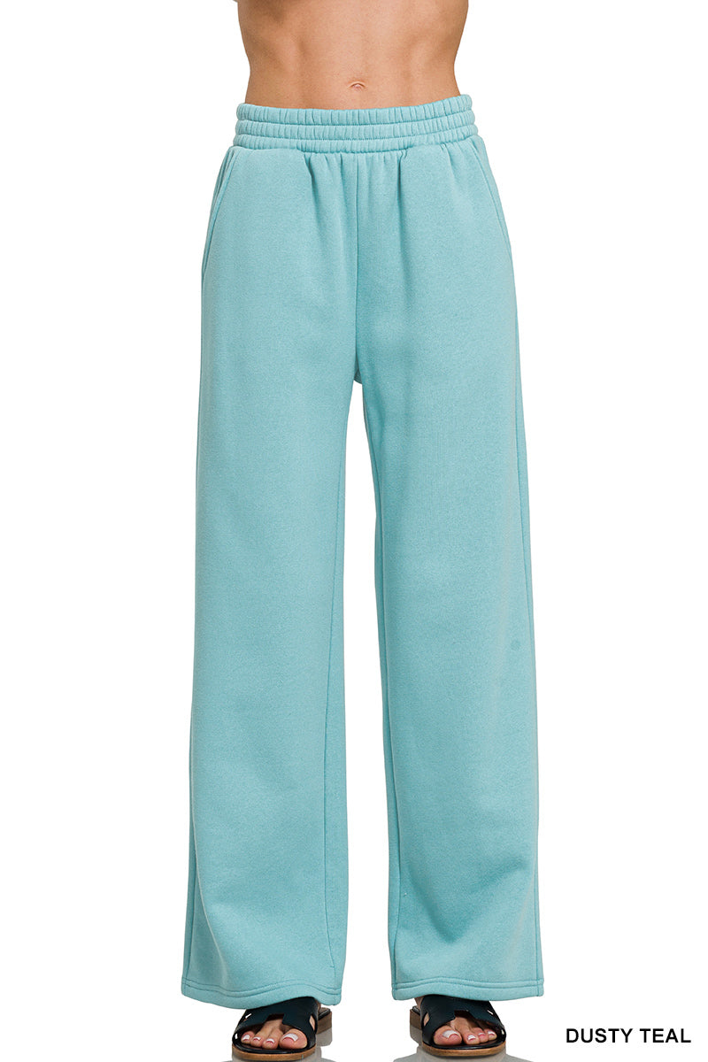 Zenana fleece drawstring pants with pocket in dusty teal