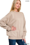 Fleece acid+enzyme washed round neck sweatshirts in ash mocha