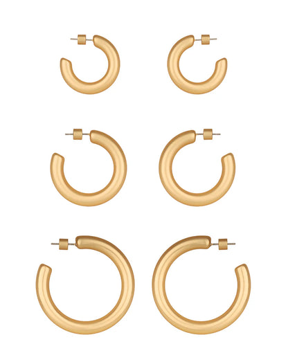 Metal Cylinder Back 3 Pair Hoop Earring