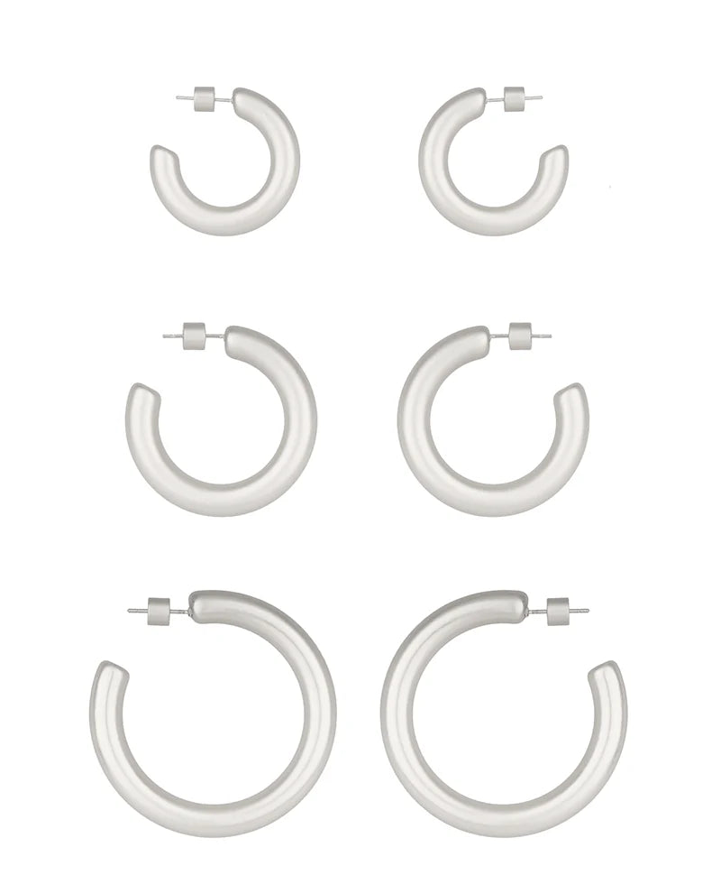 Metal Cylinder Back 3 Pair Hoop Earring