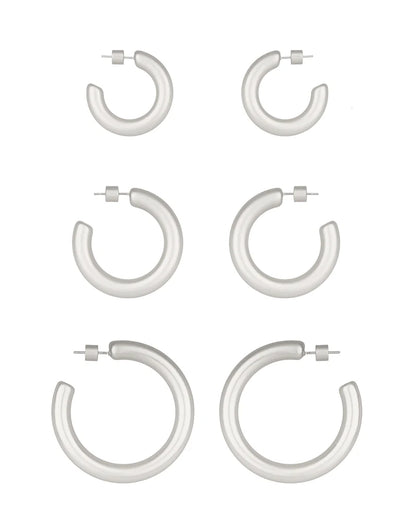 Metal Cylinder Back 3 Pair Hoop Earring