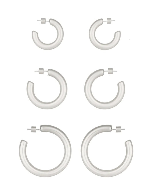 Metal Cylinder Back 3 Pair Hoop Earring