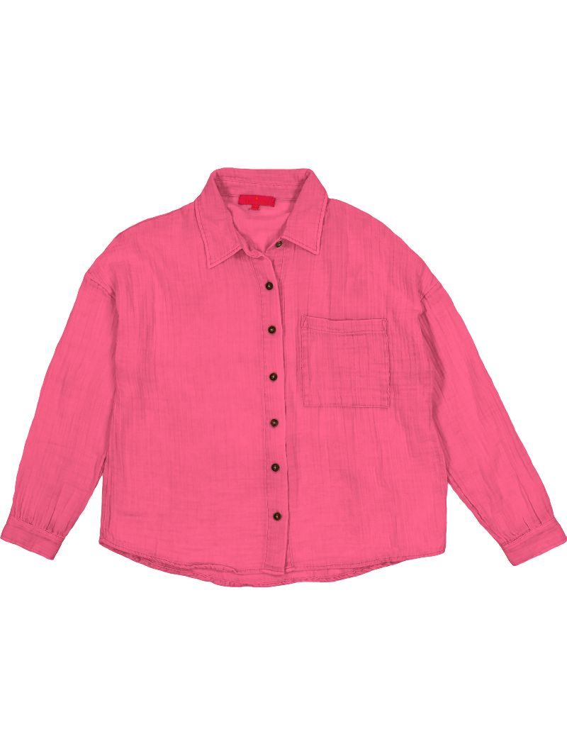 Simply Southern Hot Pink Gauze Button Down
